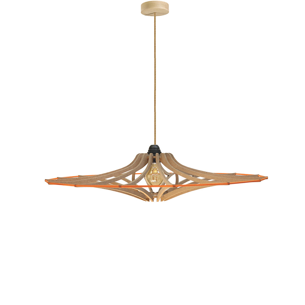 RIF-Hanglamp Singing - D 65 cm-Naturel met oranje elastiek en naturelle ophanging-Hanglamp-Liever Duurzaam