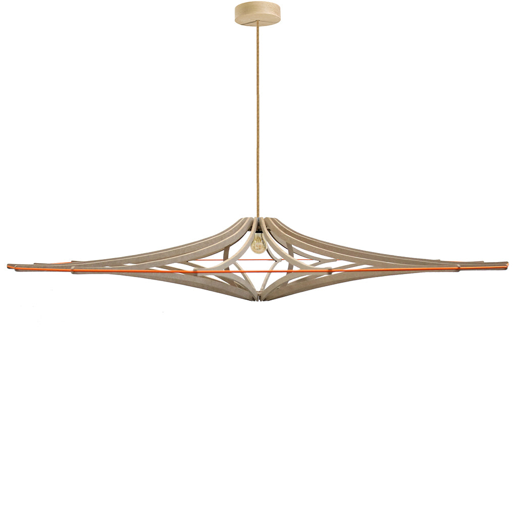RIF-Hanglamp Singing - D 160 cm-Naturel met oranje elastiek en naturelle ophanging-Hanglamp-Liever Duurzaam