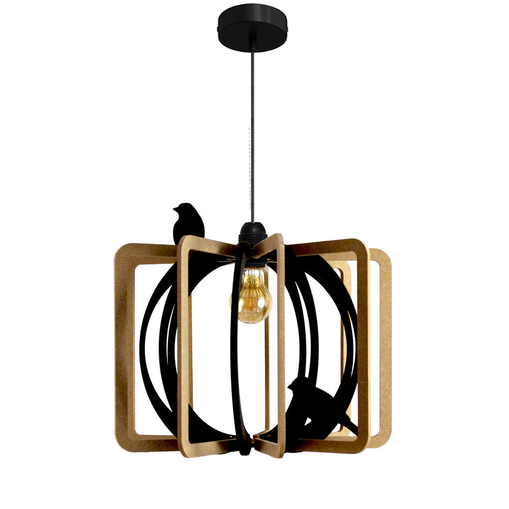 RIF-Hanglamp Bird cage - D 36 cm-Naturel met zwarte ophanging-Hanglamp-Liever Duurzaam