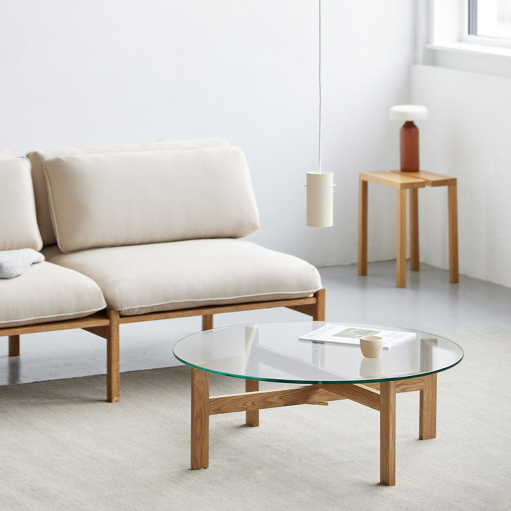 Moebe-Ronde salontafel - Eiken en glas-Tafel-Liever Duurzaam