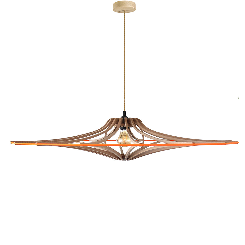 RIF-Hanglamp Singing - D 90 cm-Naturel met oranje elastiek en naturelle ophanging-Hanglamp-Liever Duurzaam
